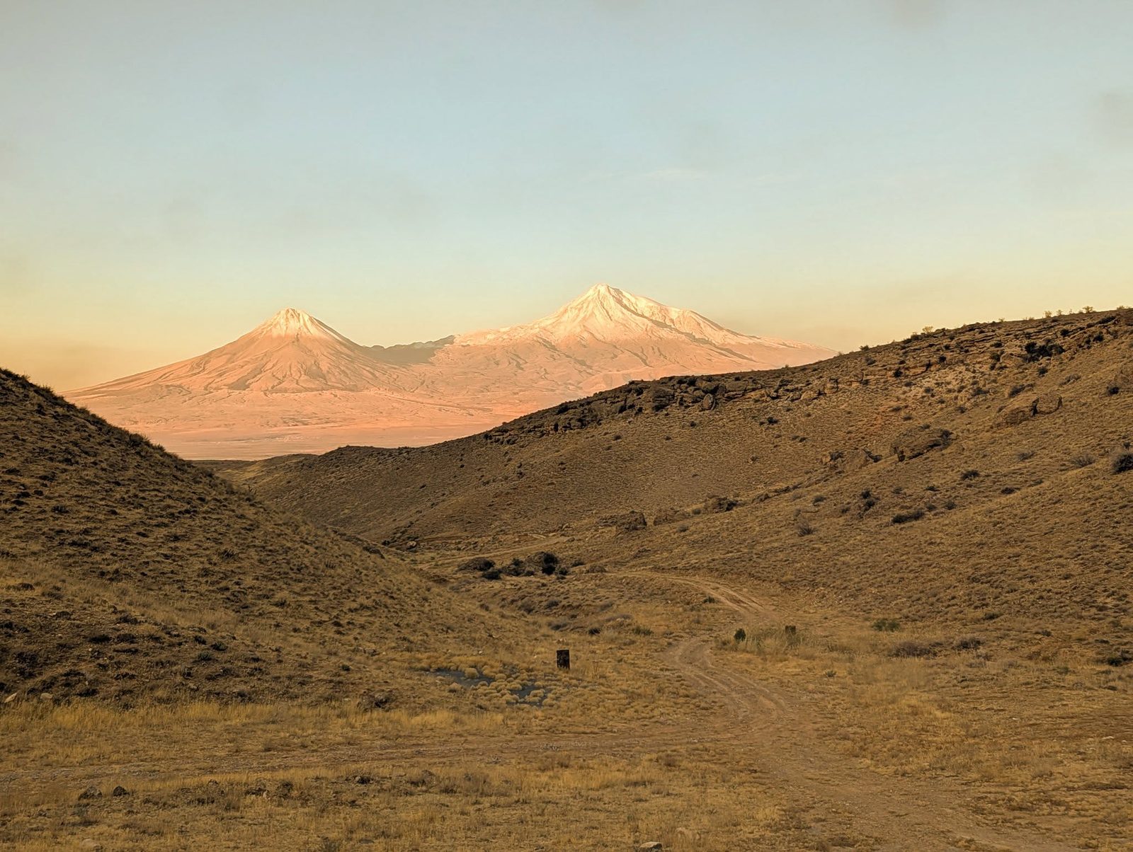 The crew beneath Ararat Mons on the final night.