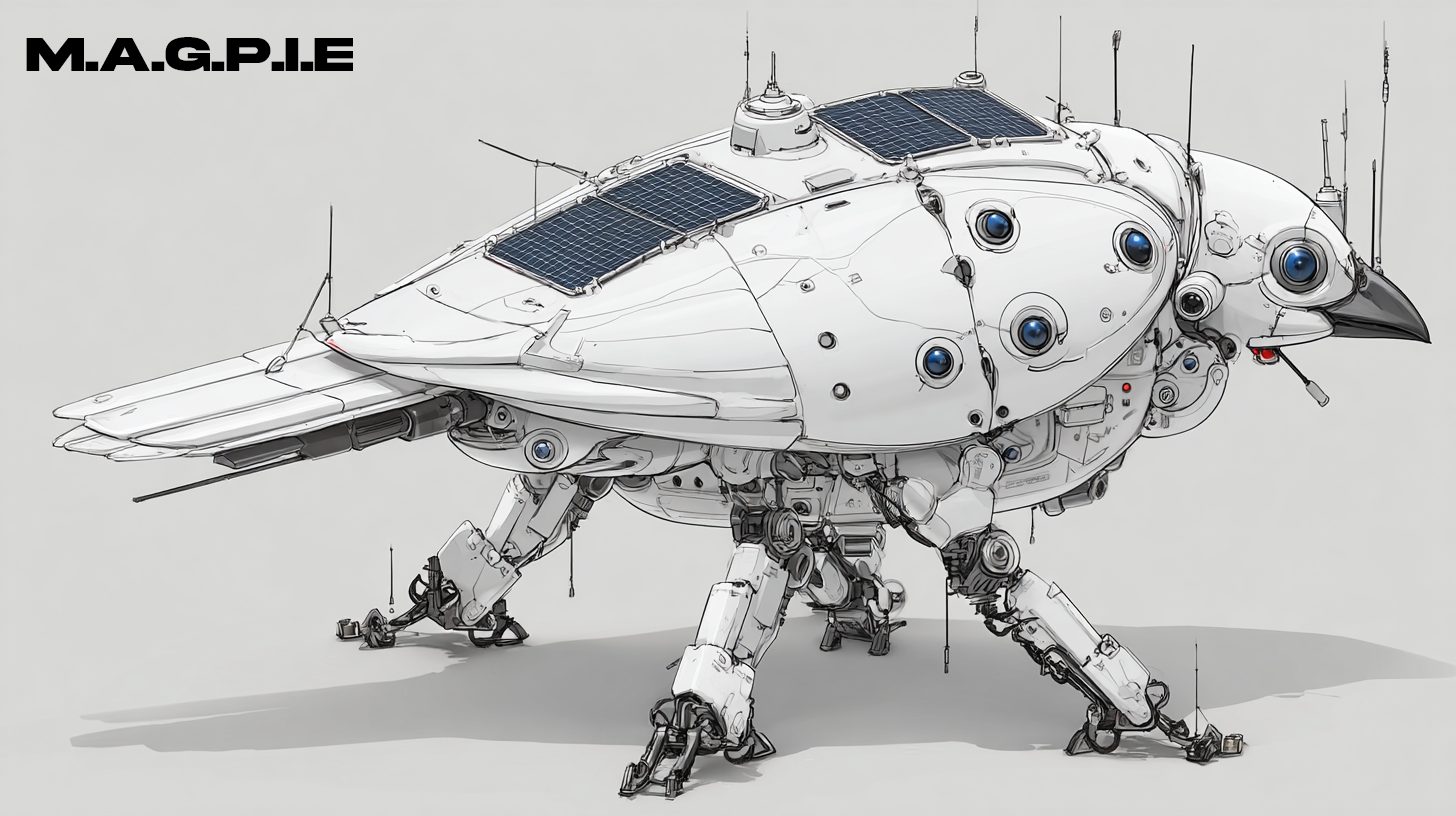 Field illustration of an M.A.G.P.I.E. unit in standby posture.