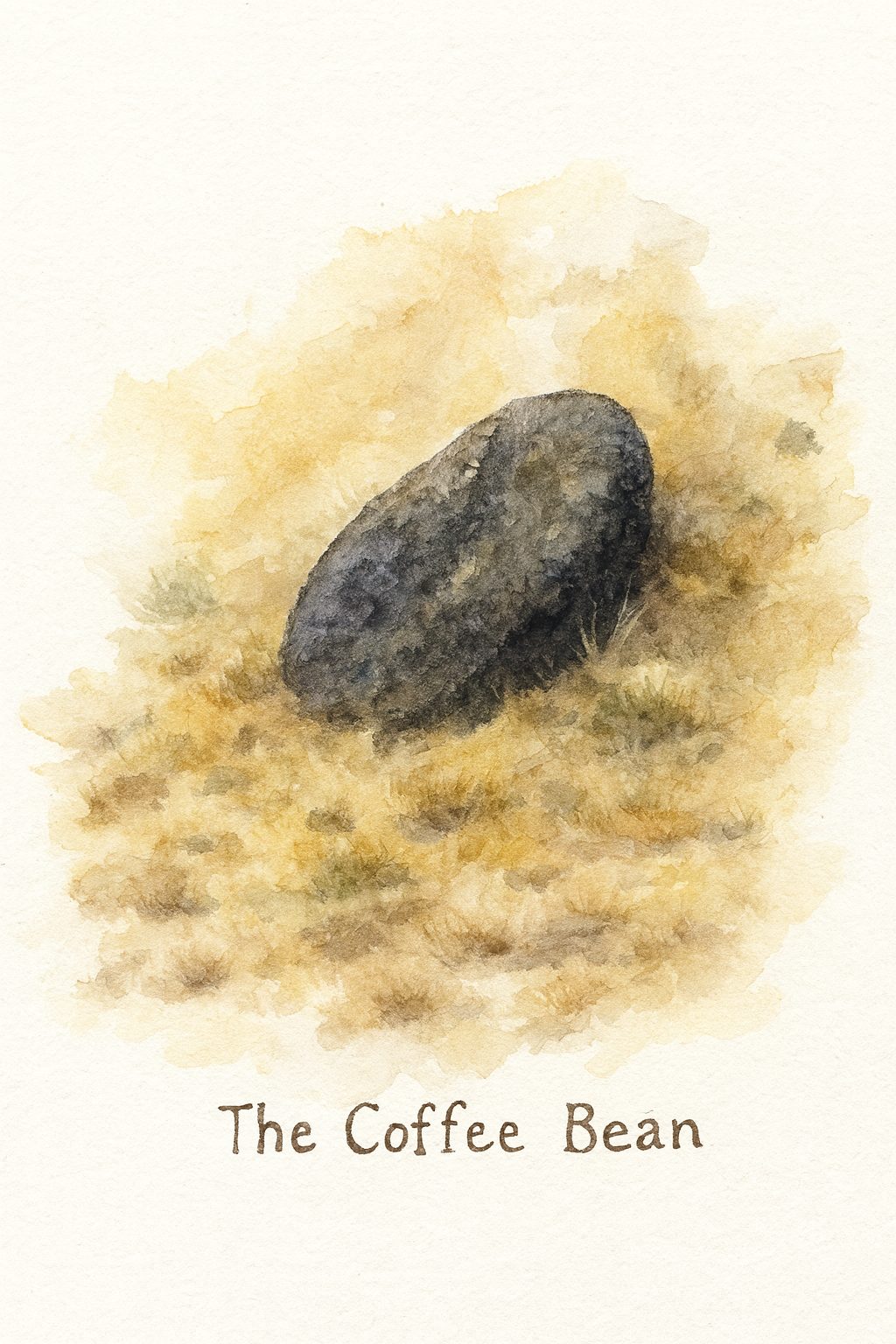 Watercolor field-journal illustration of a small dark oblong stone.